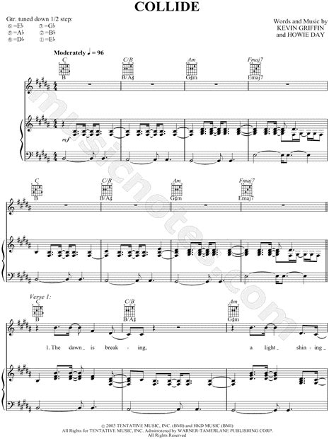 Howie Day "Collide" Sheet Music in B Major (transposable) - Download ...