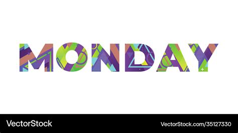 Monday concept retro colorful word art Royalty Free Vector