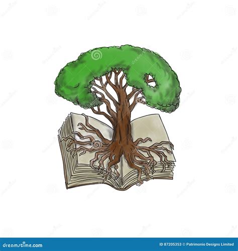 Tree Rooted on Book Tattoo stock illustration. Illustration of charcoal ...