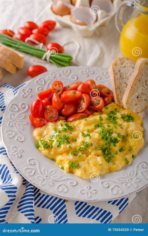 Scrambled eggs with herbs stock photo. Image of omelet - 75054520