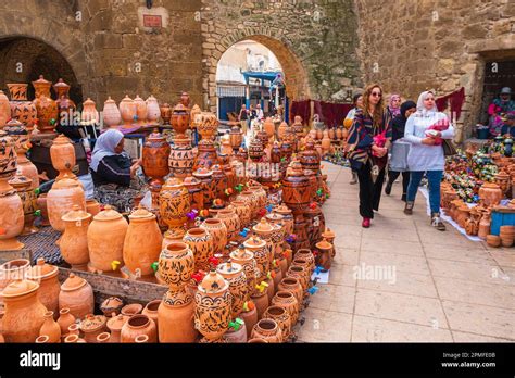 Morocco, Safi, sale of pottery at the foot of the ramparts of the ...