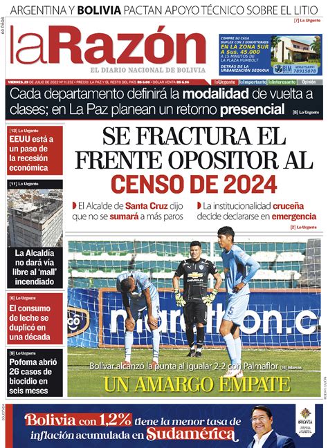 Tapa de La Razón del viernes 29 de julio de 2022 - La Razón