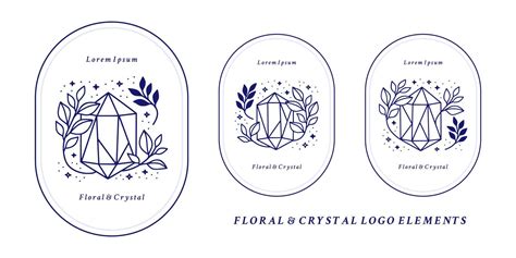 Hand drawn magical crystal logo element with botanical leaf and stars ...