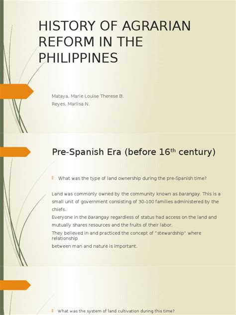 History of Agrarian Reform in the Philippines | Agriculture | Philippines