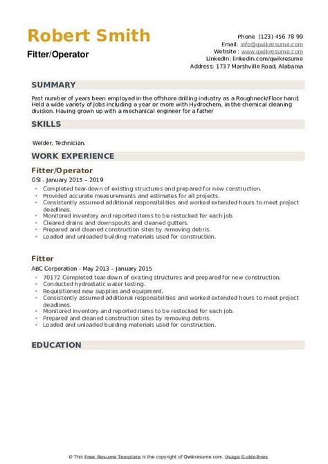 Fitter Resume Samples | QwikResume