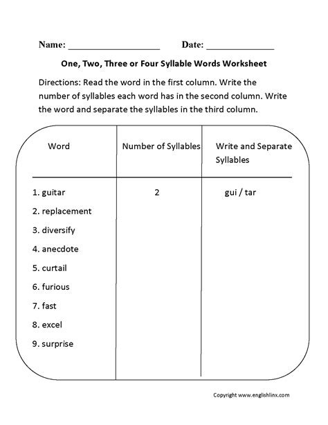 Free Printable Syllable Worksheets For Kindergarten - Lexia's Blog