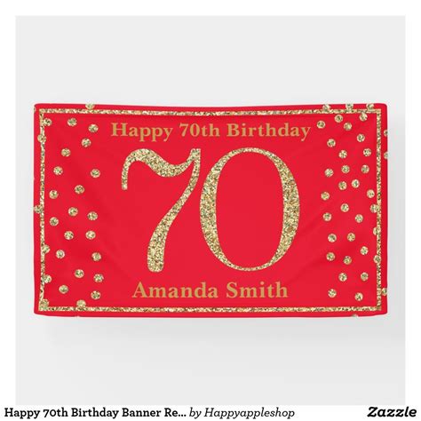 Happy 70th Birthday Banner Red and Gold Glitter | Zazzle | 70th ...