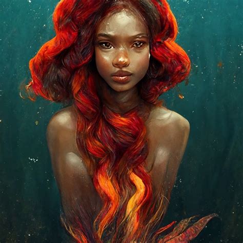 Black Mermaid With Red Hair AI Photo - Etsy