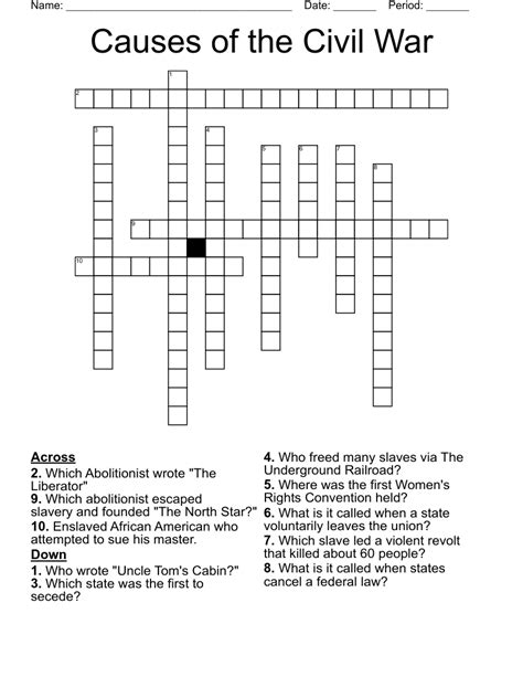 Causes of the Civil War Crossword - WordMint