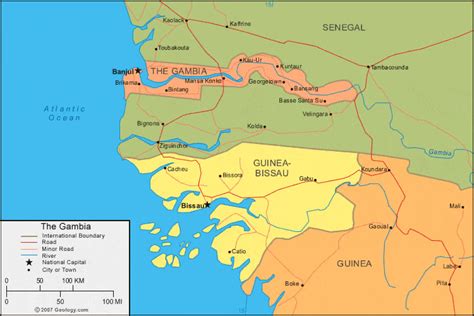 The Gambia Map and Satellite Image