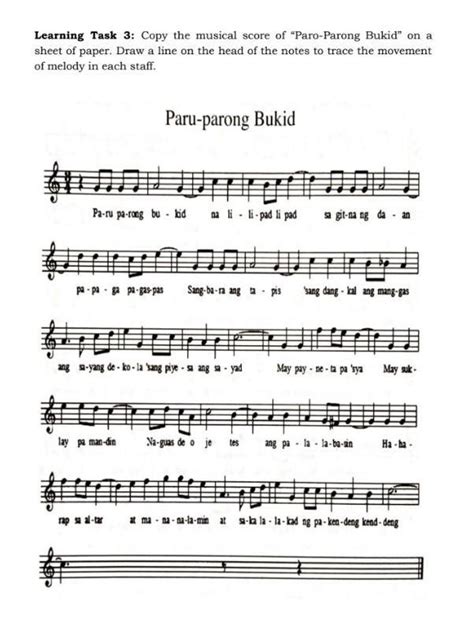 Learning Task 3: Copy the musical score of “Paro-Parong Bukid” on a ...