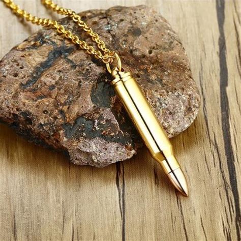 Gold-Toned Rifle Bullet Pendant Necklace Made Of Stainless Steel ...