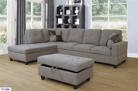 For-U Furnishing Gray Brown Linen Sectional Sofa, Left Facing Chaise ...