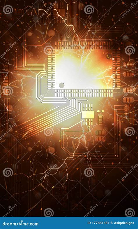 Electronic Circuit Board with Electric Explosion Effect. Stock ...