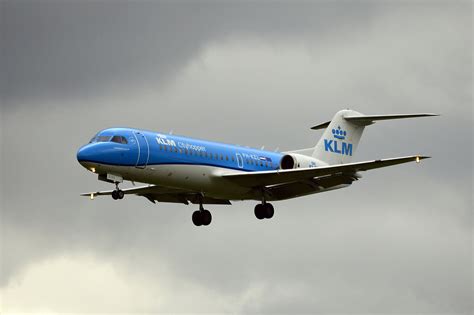 KLM Fokker 70 Flying Over Newcastle Airport