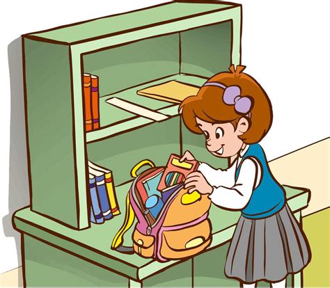 cute little girl preparing to go to school cartoon vector illustration ...