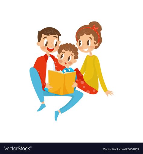 Happy family reading book together Royalty Free Vector Image