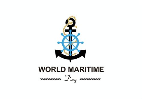 symbol world maritime day with anchor and ship steering wheel logo ...