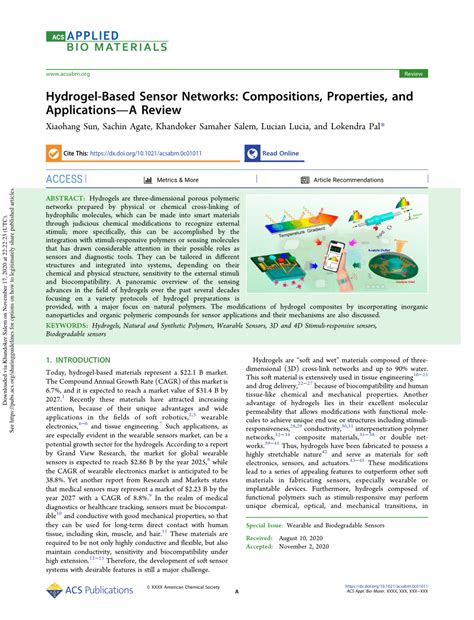 (PDF) Hydrogel-Based Sensor Networks: Compositions, Properties, and ...