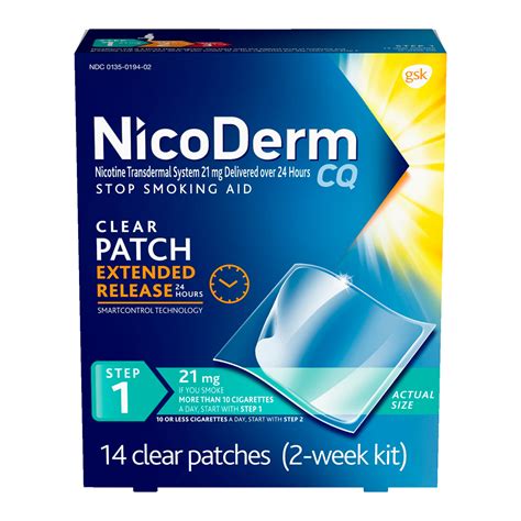 NicoDerm CQ Nicotine Patch, Clear, Step 1 to Quit Smoking, 21mg, 14 ...