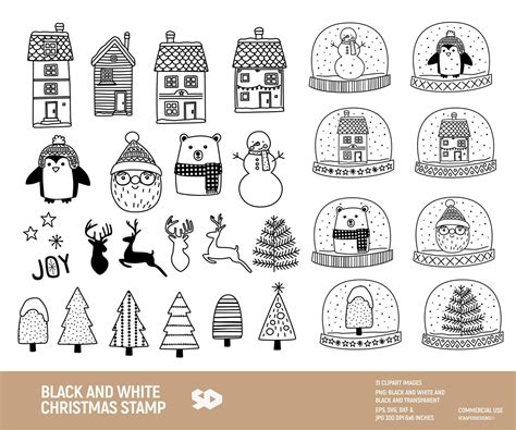 Black and White Christmas Clipart Bundle Santa Clip Art - Etsy Australia