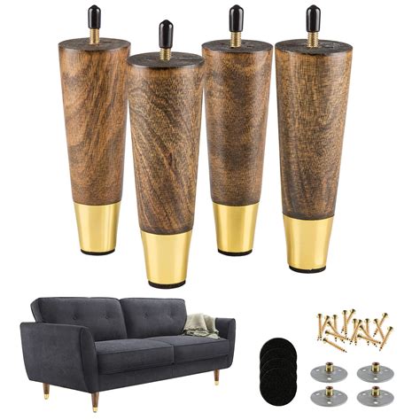 Buy ALAMHI Wood Furniture Leg, Couch Legs 6 Inch Brown Round Tapered ...