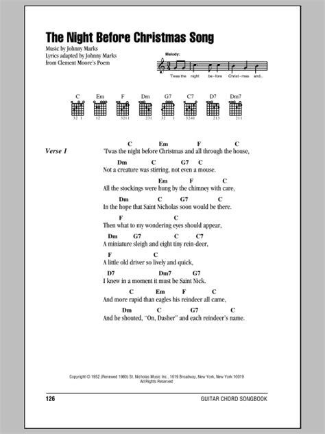 The Night Before Christmas Song Sheet Music | Johnny Marks | Guitar ...