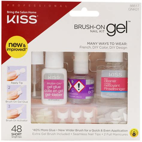 Kiss Brush-on Gel Nail Kit with 48 Short Length Tips 40% more Glue ...