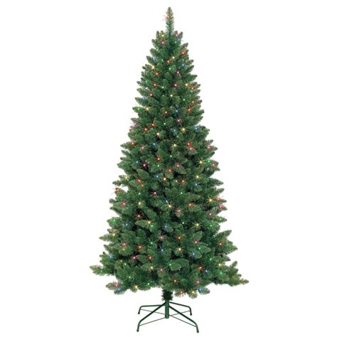 7 Feet. Slim Pre-Lit Artificial Christmas Tree With Metal Stand