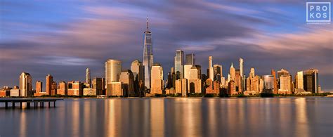 Panoramic Skyline of Manhattan and World Trade Center at Sunset - Long ...