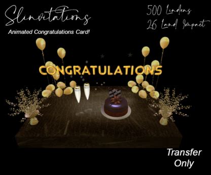 Second Life Marketplace - Slinvitations Animated Gold Congratulations Card