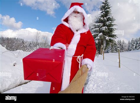 Santa Claus Father Christmas in a beautiful winter landscape Stock ...