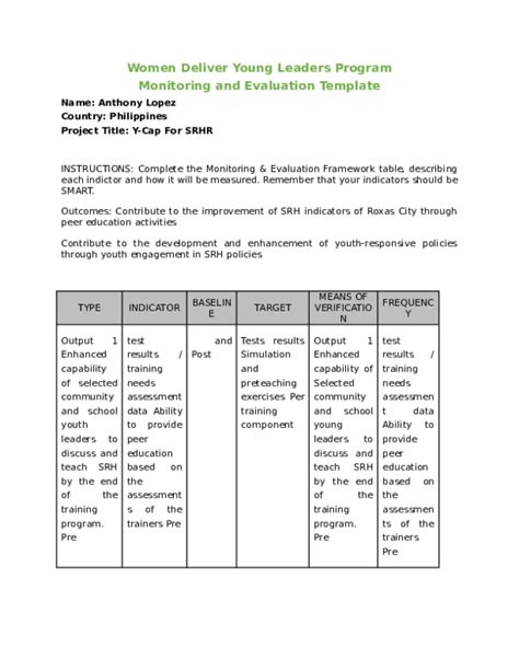 (DOC) M&E Template revised | Jonathan Monis - Academia.edu