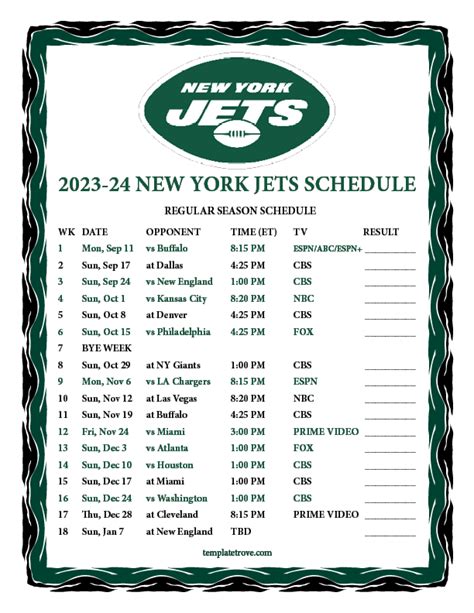 Printable 2023-2024 New York Jets Schedule