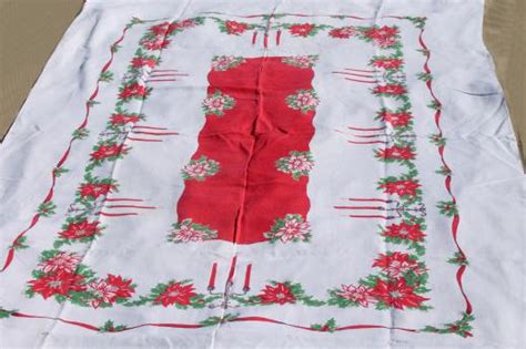 vintage Christmas linens, lot holiday print cotton tablecloths & cloth ...