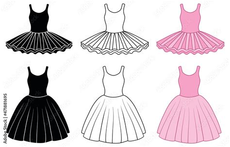 Ballerina Tutu Costume Clipart Set - Outline, Silhouette and Color ...