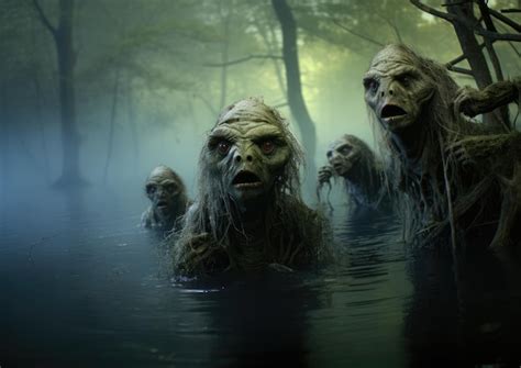 Premium AI Image | Creepy creatures creeping out from a haunted swamp