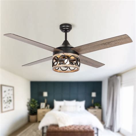 52-inch 4-blade Farmhouse 3-Light Ceiling Fan with Remote - 52 Inches ...