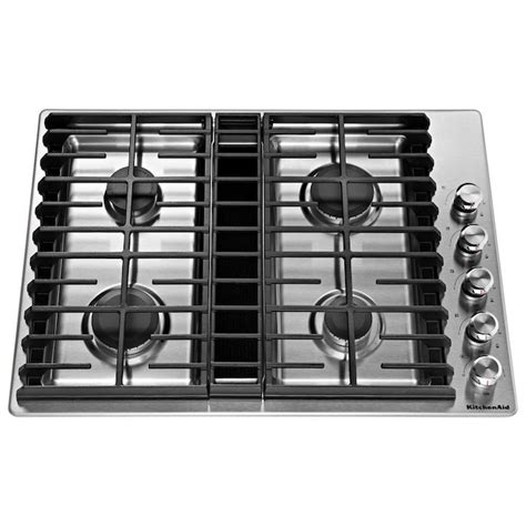 KitchenAid 30-in 4 Burners Stainless Steel Gas Cooktop with Downdraft ...