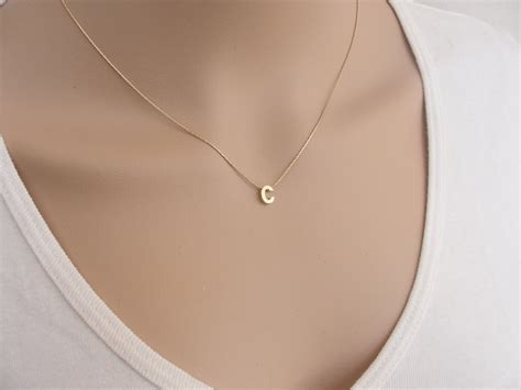 Gold Initial Necklace Small Gold Initial Necklace 14K Gold - Etsy