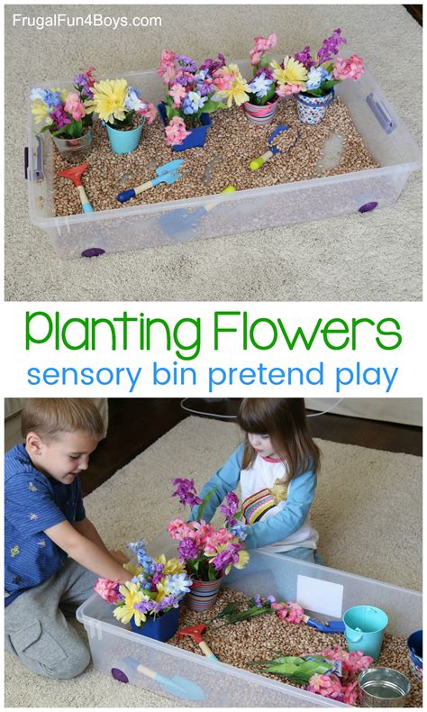 Planting Flowers Sensory Bin - Frugal Fun For Boys and Girls