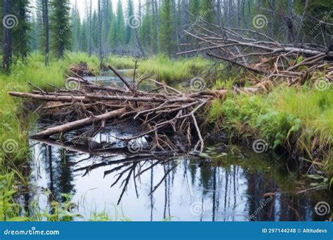 Shot of Beaver Dam Constructed in a Marshy Area Stock Photo - Image of ...