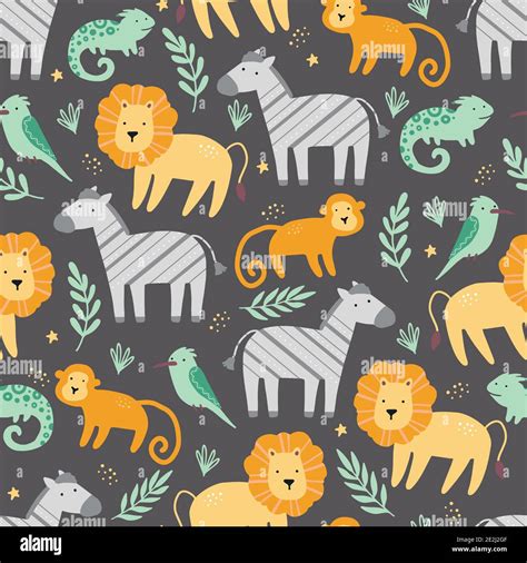 Seamless pattern with cute african zoo animals. Flat and simple design ...