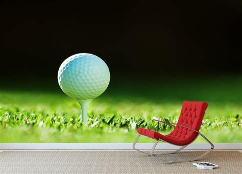 Golf ball on green grass Wall Mural Wallpaper | Canvas Art Rocks