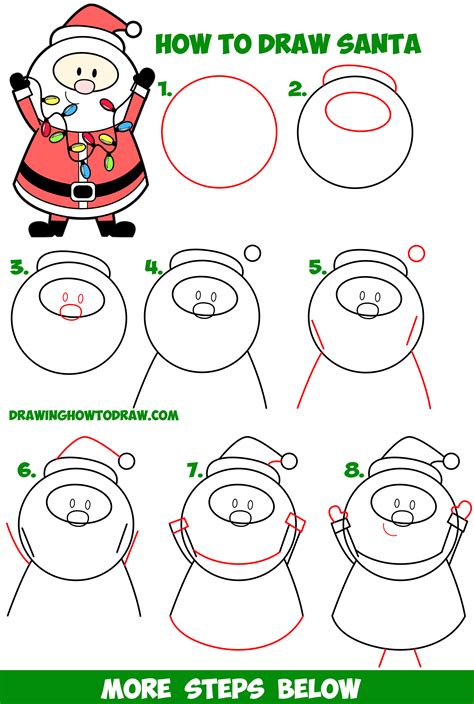 How to Draw Santa Claus Holding Christmas Lights Easy Step by Step ...