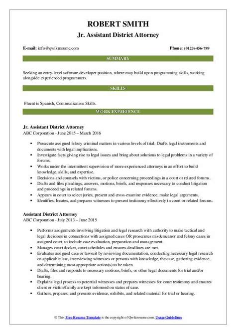 Assistant District Attorney Resume Samples | QwikResume