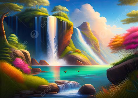 Cascade Dans La Jungle Illustration 3d Nature Fond, Paysage De Cascade ...