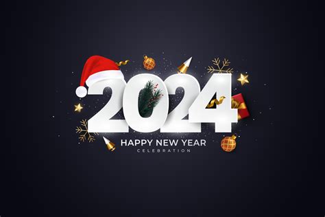 Happy New Year 2024. festive realistic decoration. Celebrate 2024 party ...