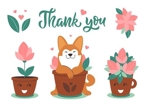 Premium Vector | The dog husky with pot plants the set clip art with ...