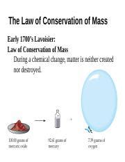 laws of mass.ppt - The Law of Conservation of Mass Early 1700's ...